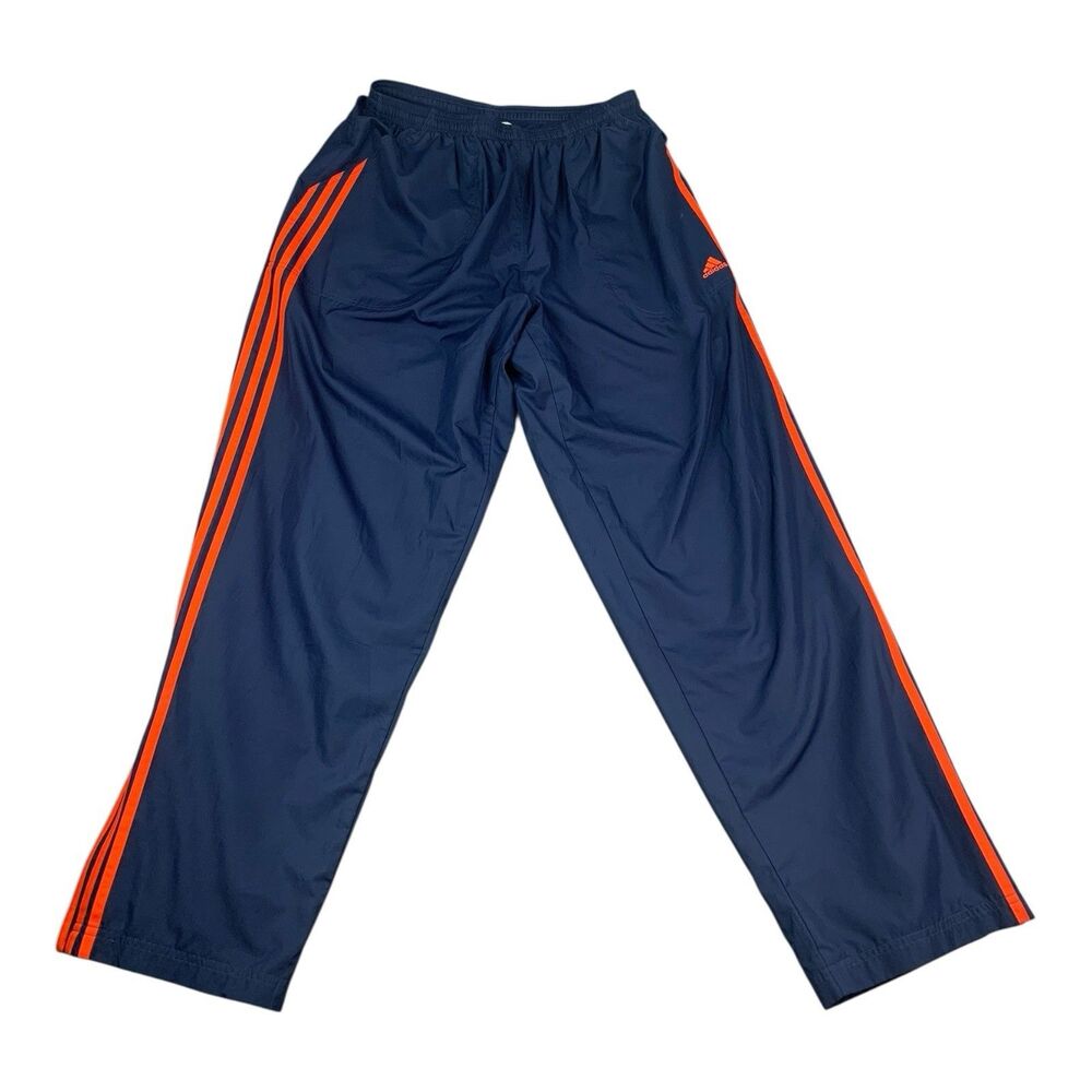 VTG Y2K Adidas Mens Navy Orange 3 Stripe Windbreaker Track Pants Lined XL